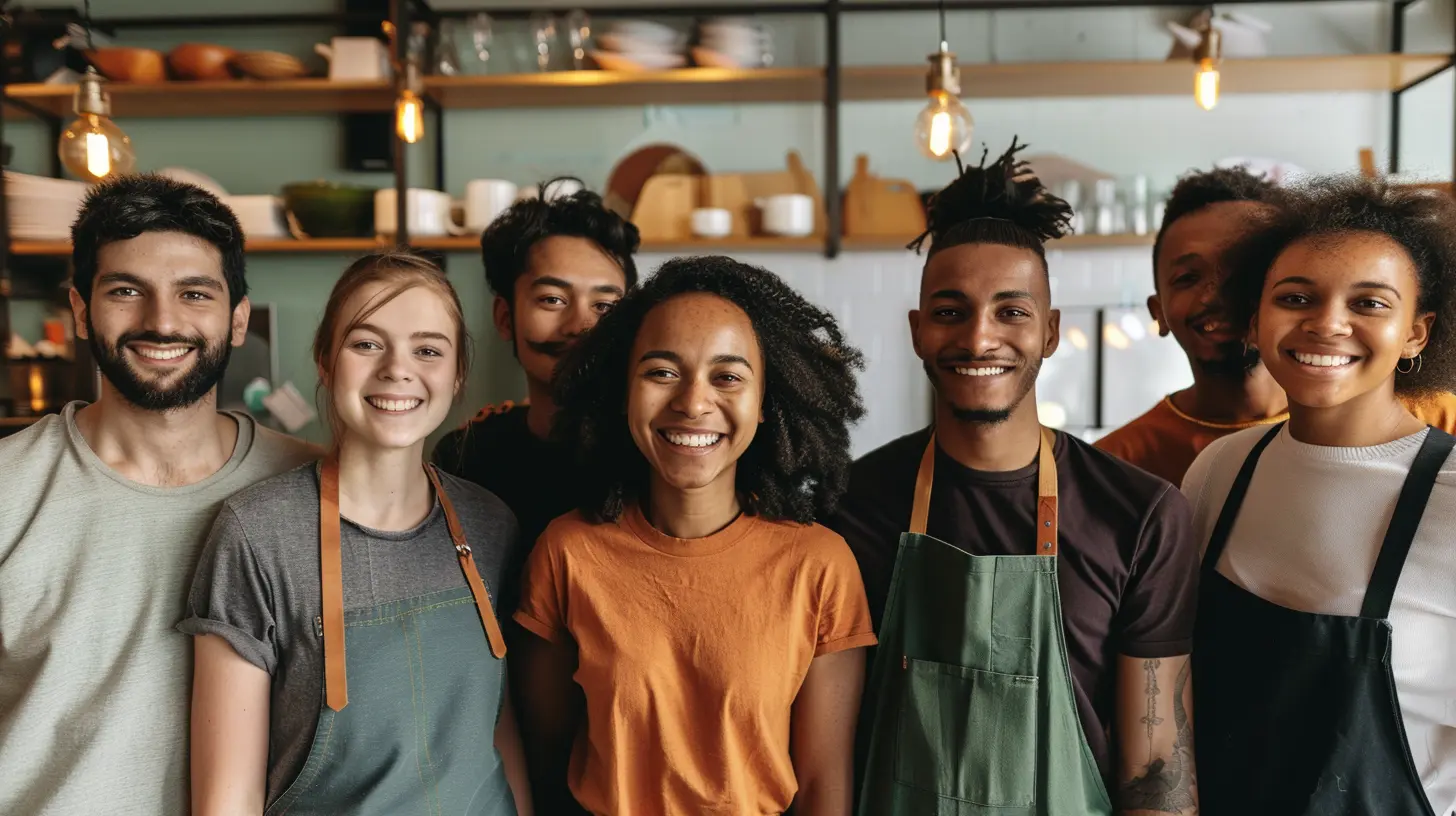 Restaurant staff smiling together