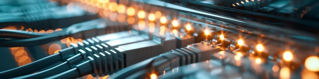 Network cables plugged into a server switch